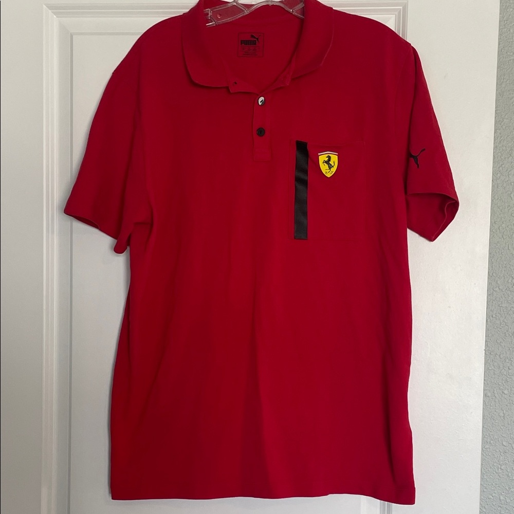 Vintage Puma Men’s Red Polo Shirt Ferrari Shield Patch size Large